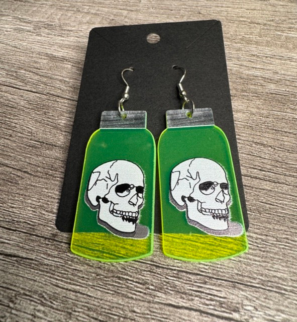 Skull in Neon Jar Earrings