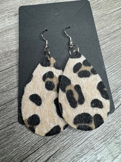 Faux Fur Leopard Leatherette Earrings