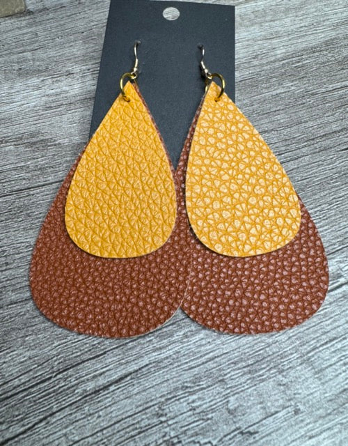 Tan on Brown Leatherette Earrings