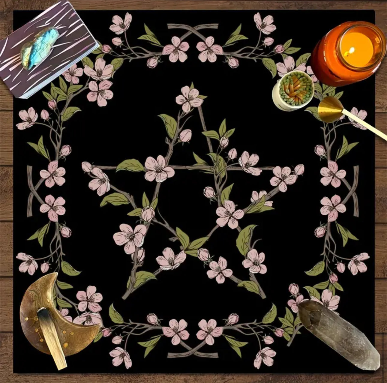Floral Pentagram Vine Altar Cloth — 29.5 x 29.5 inches