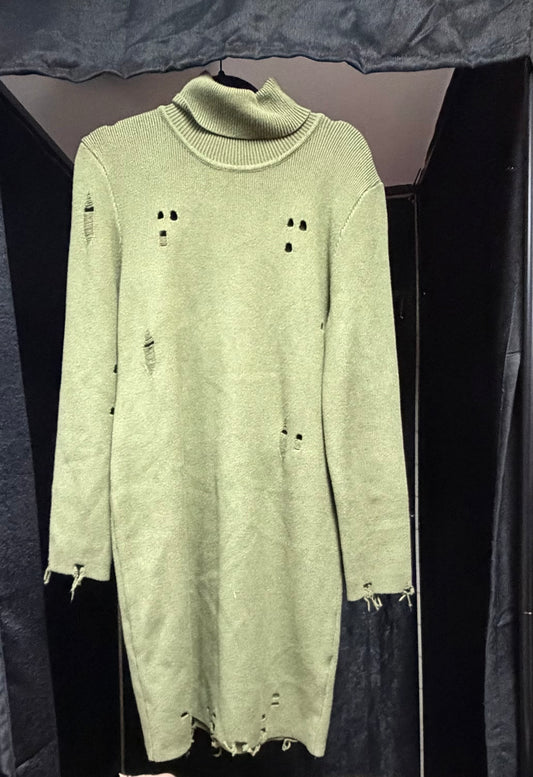 Fashion Nova Green Distressed Sweater Dress- 3X