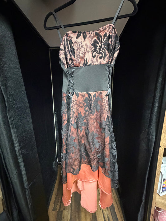 Goth Peach/Black Lace Prom Dress-Size Med