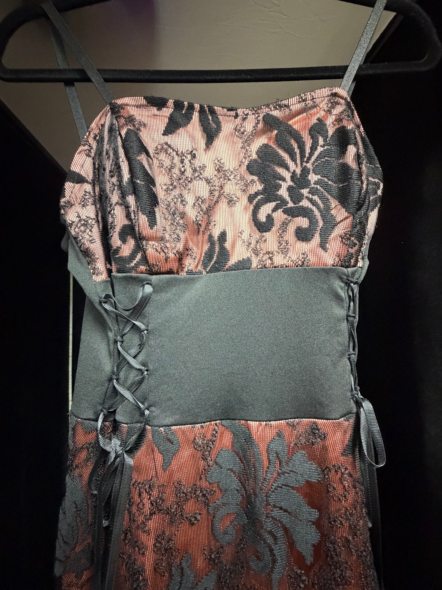 Goth Peach/Black Lace Prom Dress-Size Med