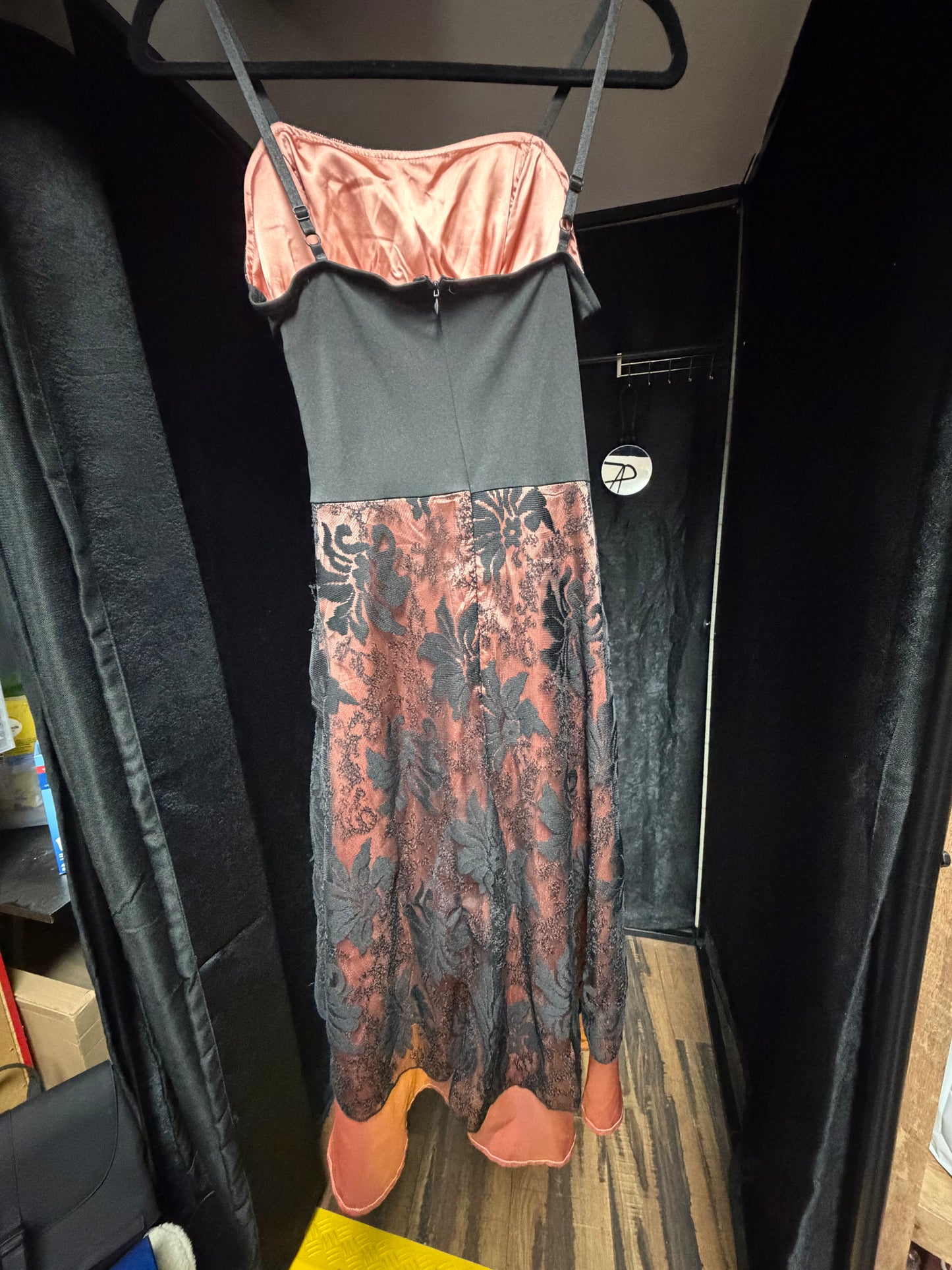 Goth Peach/Black Lace Prom Dress-Size Med