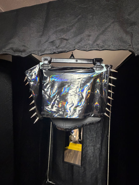 Black Holographic Spike Mini Skirt- Size Small