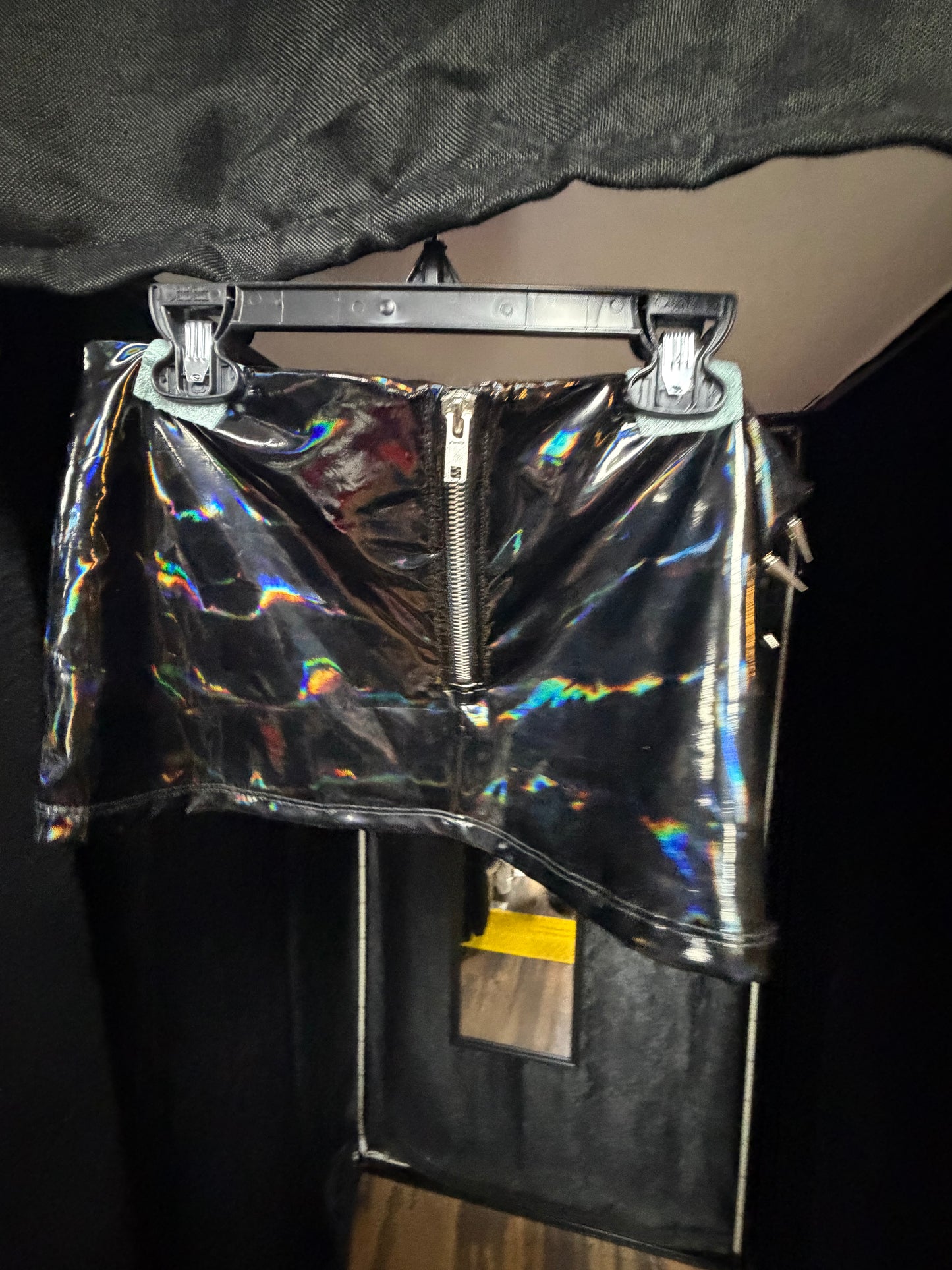 Black Holographic Spike Mini Skirt- Size Small