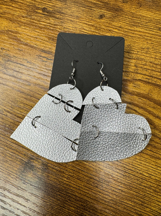 Reconstructed Silver Metallic Leatherette Earrings