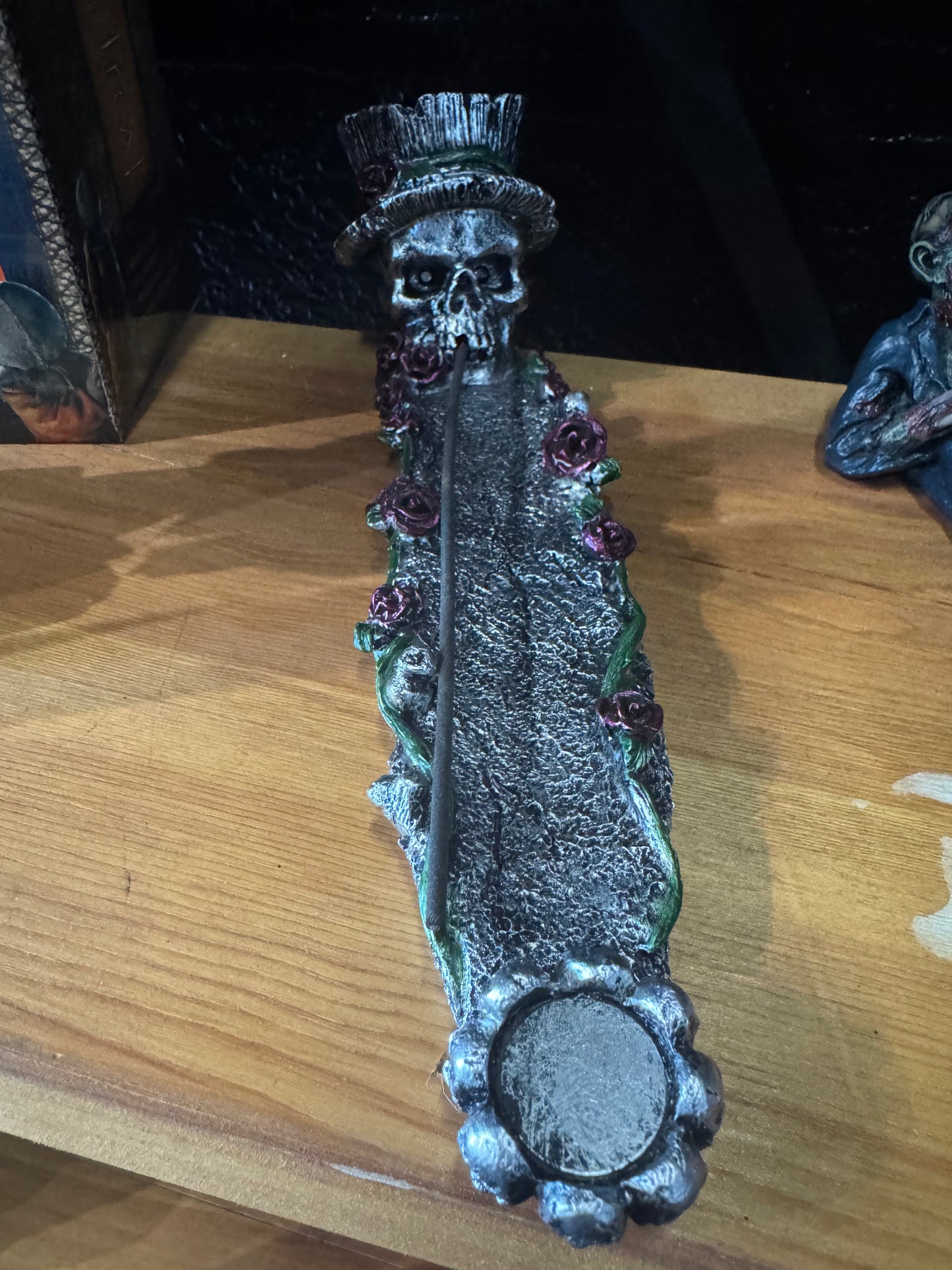 Skull with Roses Incense Burner