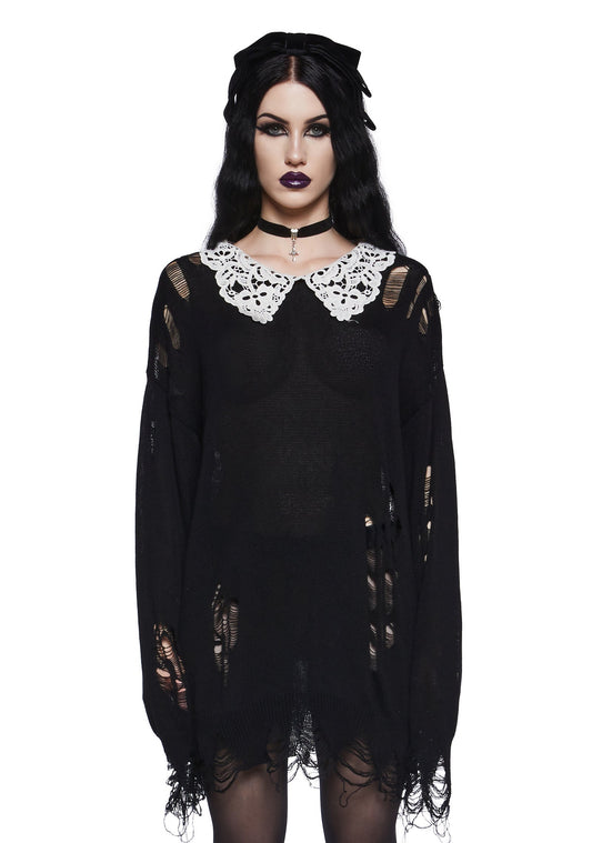 Hexed Vices Distressed Sweater- Size XS