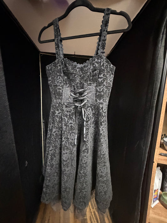 Tim Burton's Nightmare Before Christmas Flocked Goth Dress- Size Small