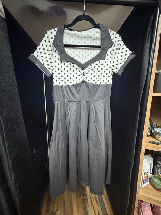 Black & White Polka Dot Rockabilly Style Dress - Medium