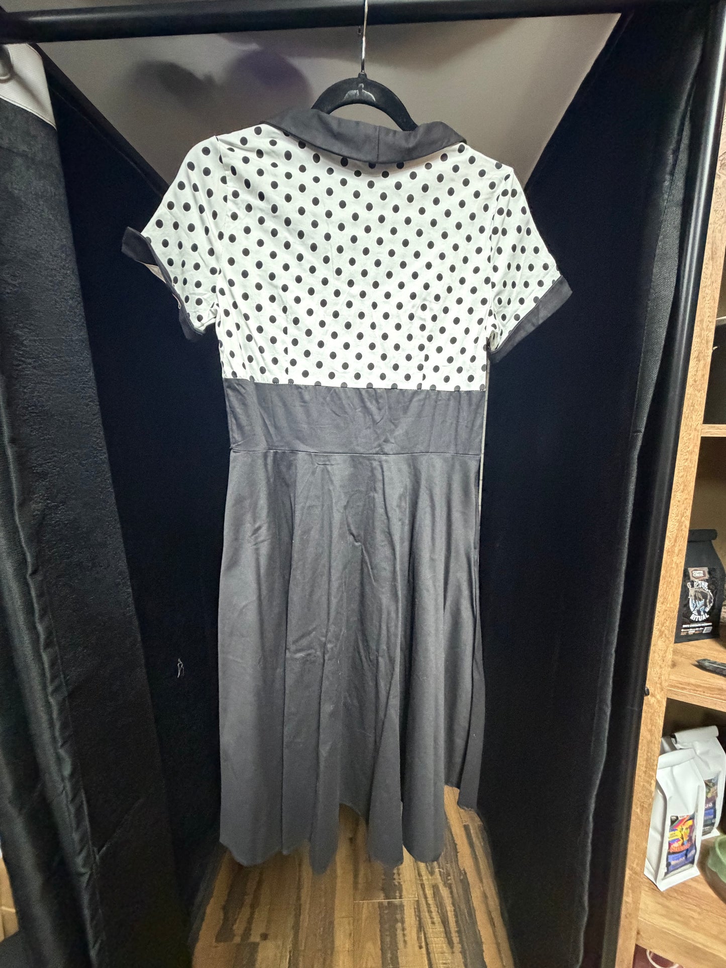 Black & White Polka Dot Rockabilly Style Dress - Medium