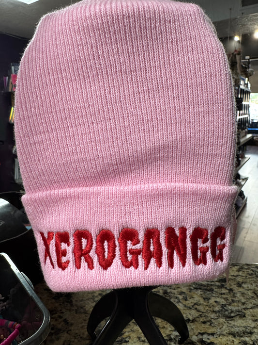 LIMITED EDITION- Xerogangg Beanie- Pink With Red Writing