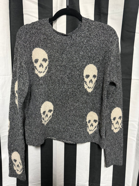 Pink Rose- Grey Skull Sweater- Medium