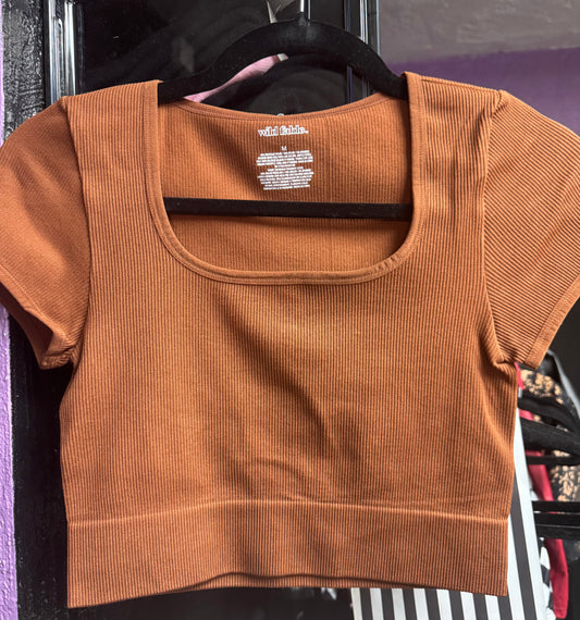 Wild Fable Ribbed Stretchy Crop Top Brown