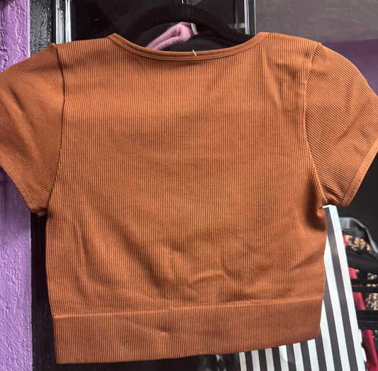 Wild Fable Ribbed Stretchy Crop Top Brown