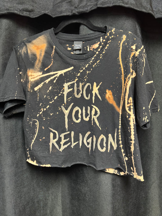 Fuck Your Religion Crop Top-RAW HEM