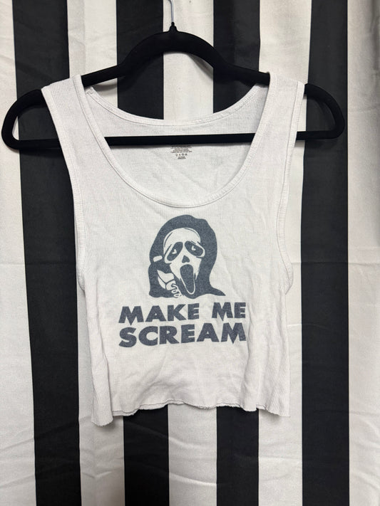 Make Me Scream Ghostface White Crop- L