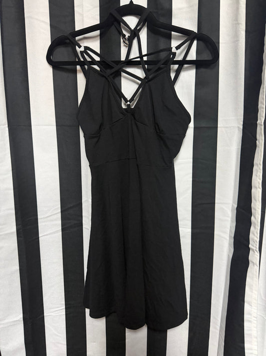 Black Strappy Harness Choker Goth Mini Dress – Medium