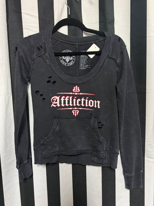 Affliction Crop Distressed Sweater- XS