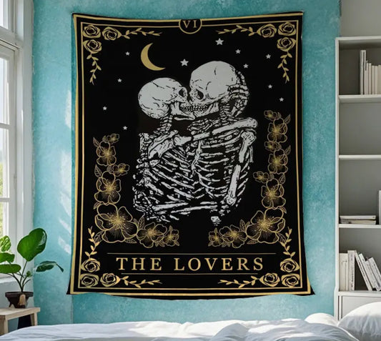The Kissing Lovers Skeleton Tarot Tapestry
