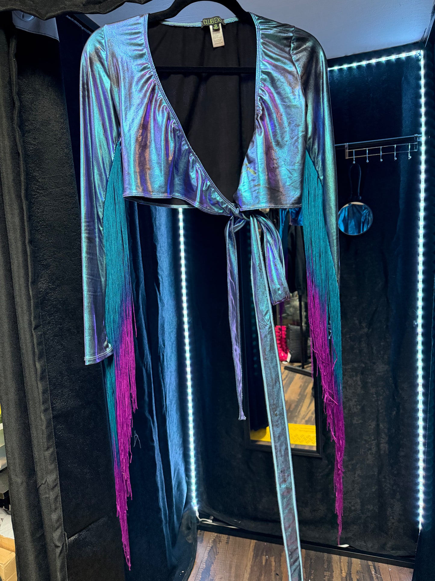 CLUBEXX- Holographic Fringe Wrap Top- Small