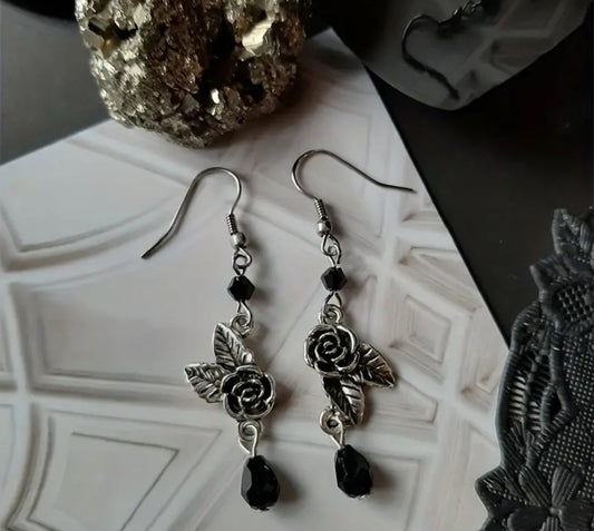 Gothic Rose Crystal Bead Earrings