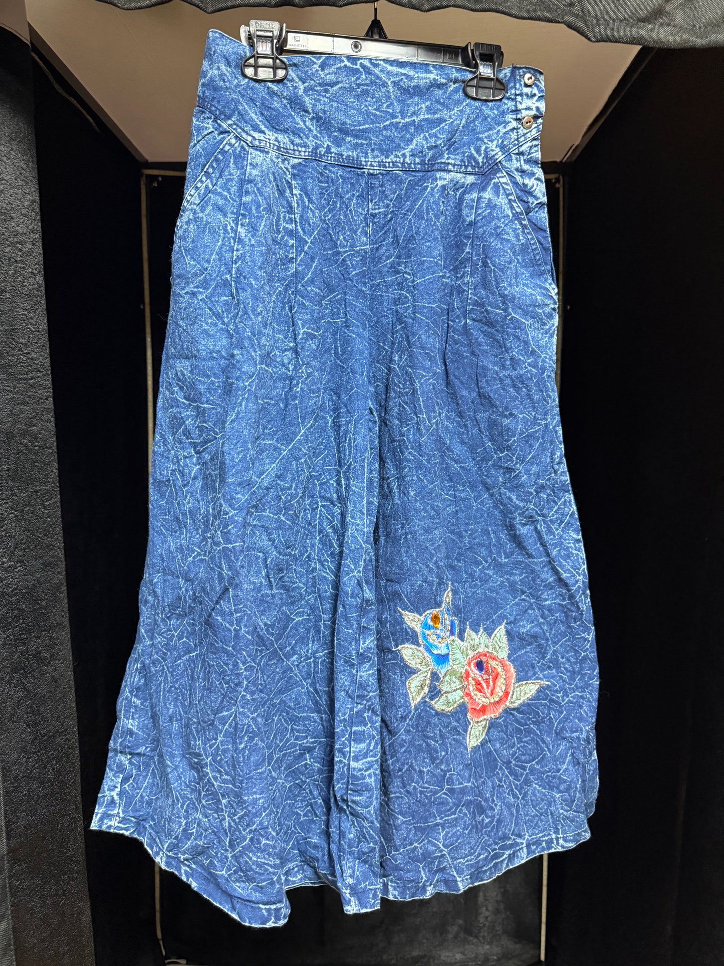 Midnight Garden Embroidered Wide-Leg Pants- Size Small