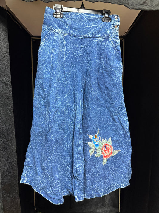 Midnight Garden Embroidered Wide-Leg Pants- Size Small