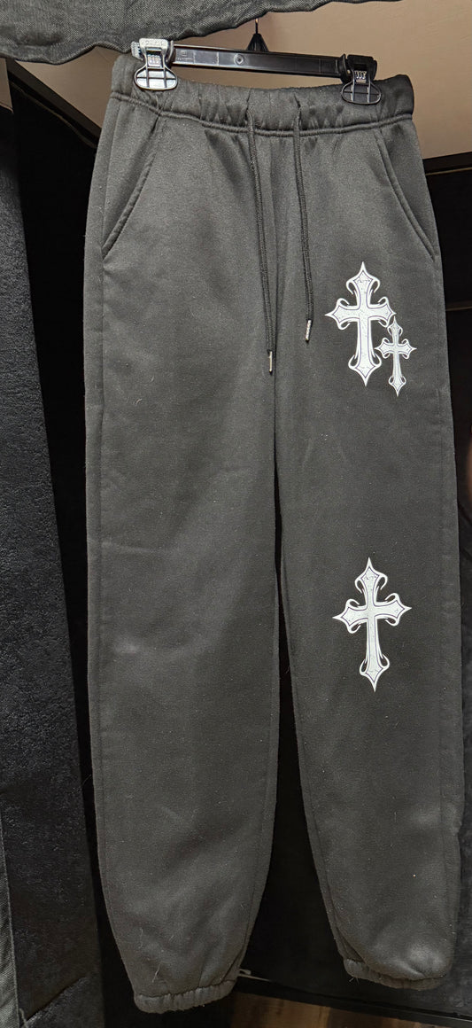 Gothic Cross Graphic Sweatpants- Size XS