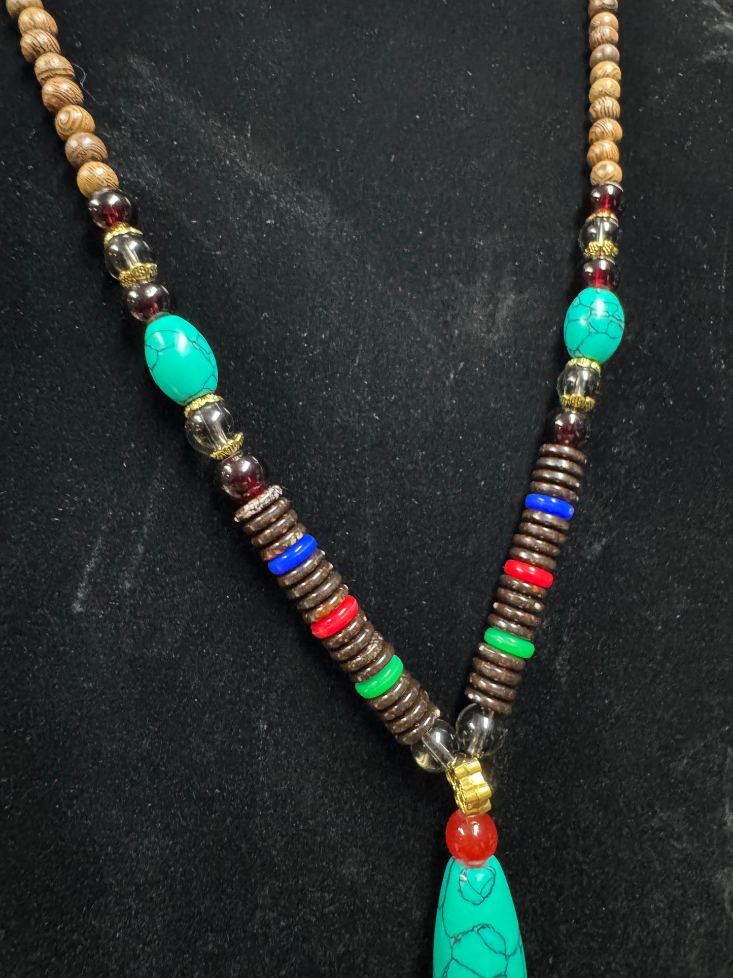 Art Deco Style Long Necklace- Unique Turquoise Piece