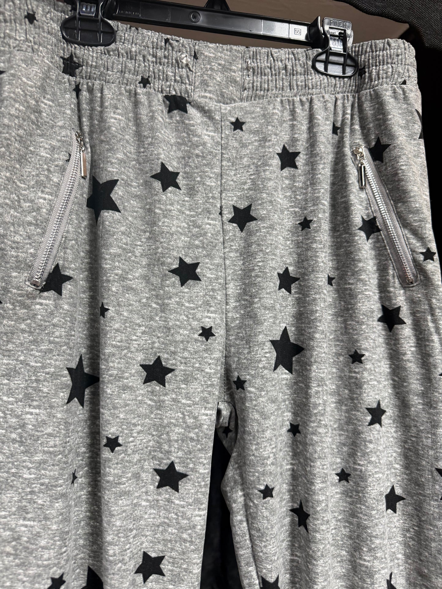 Black Star Print Joggers – Soft Goth Lounge Pants w/ Zip Pockets- Size Large