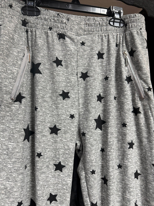 Black Star Print Joggers – Soft Goth Lounge Pants w/ Zip Pockets- Size Large
