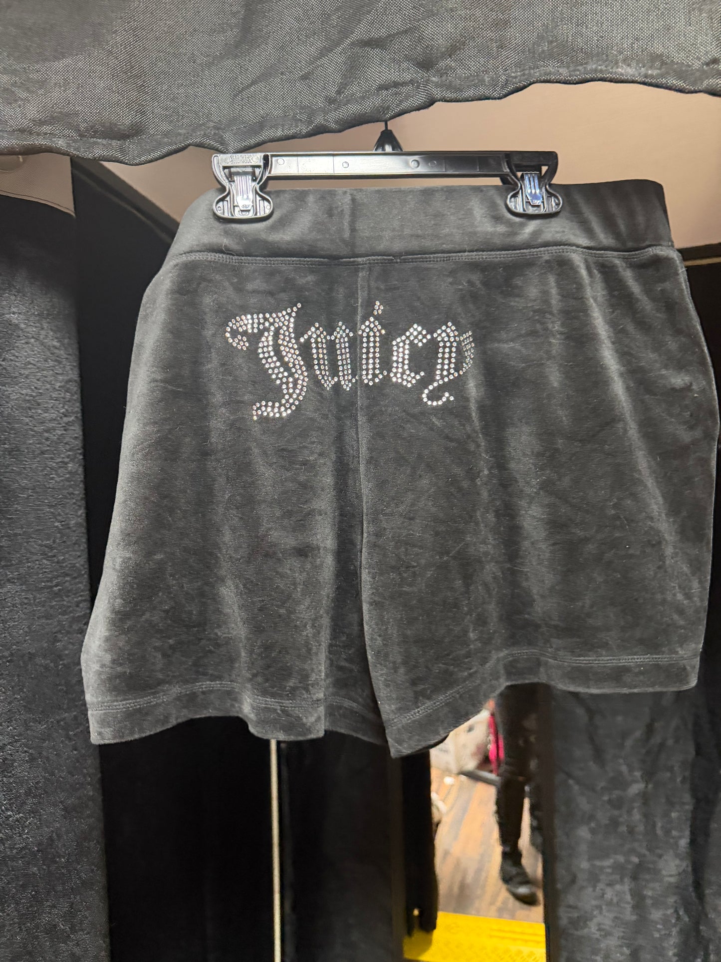 Juicy Couture Black Velour Shorts – Y2K Rhinestone Lounge- Size XL
