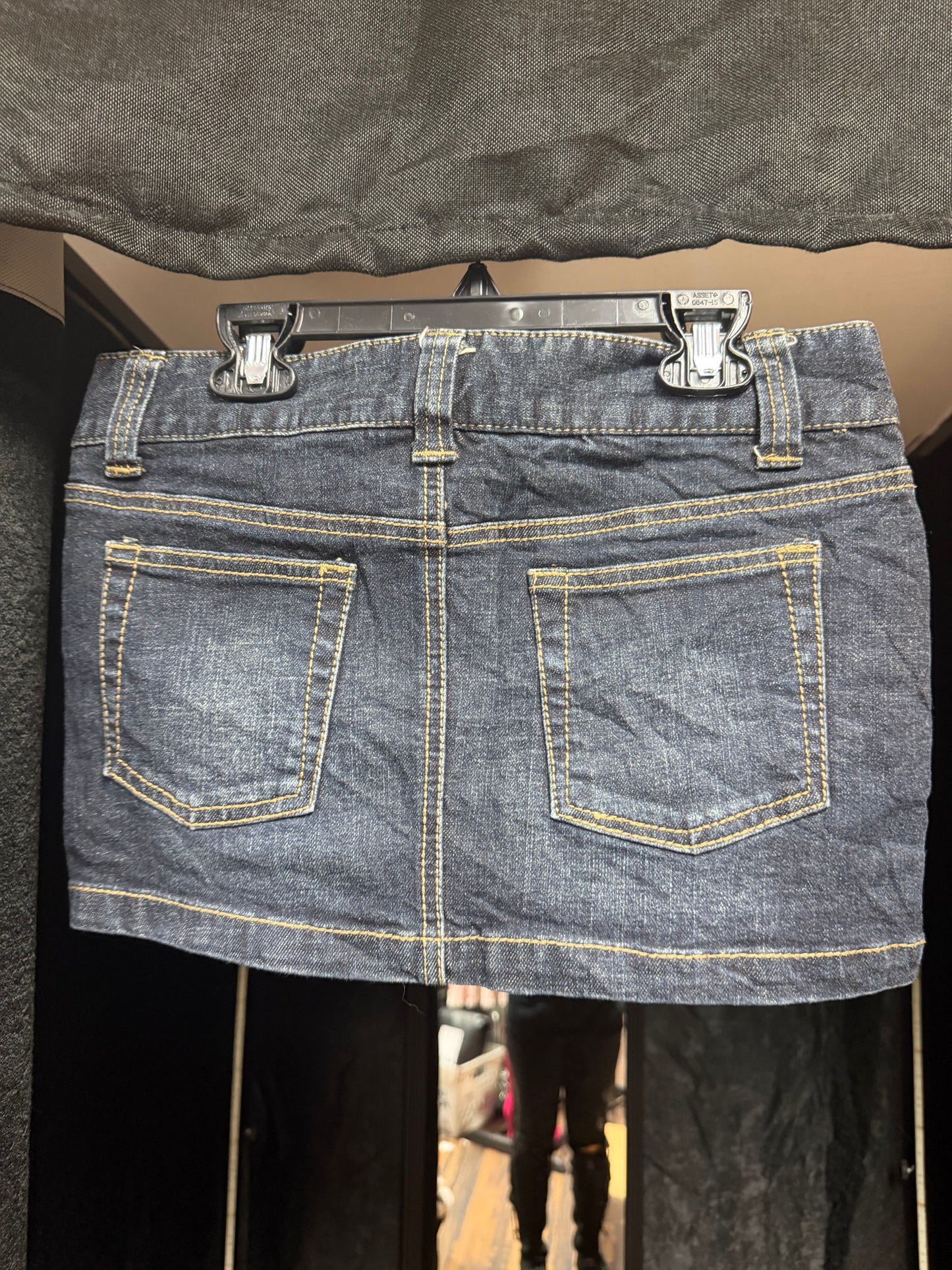 Y2K Upper Freak Low-Rise Denim Mini Skirt – Faded Wash / Contrast Stitch- Size Small