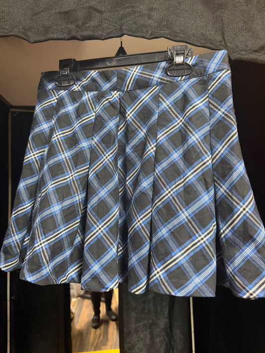 H&M Blue Plaid Pleated Skater Skirt – Alt Schoolcore / Grunge Prep- Size 6