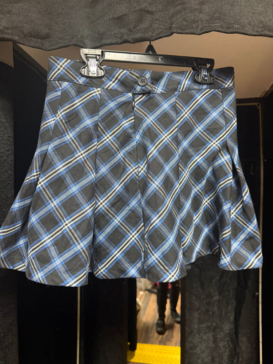 H&M Blue Plaid Pleated Skater Skirt – Alt Schoolcore / Grunge Prep- Size 6