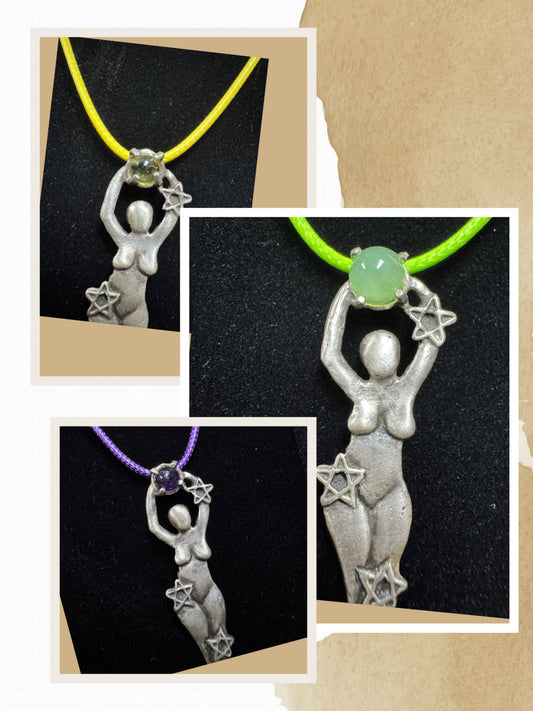 .925 Silver Fluorite Stone Goddess Necklace