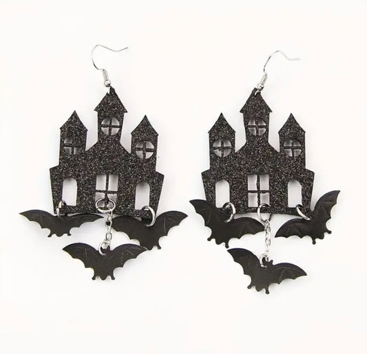 Haunted House Bat Earrings