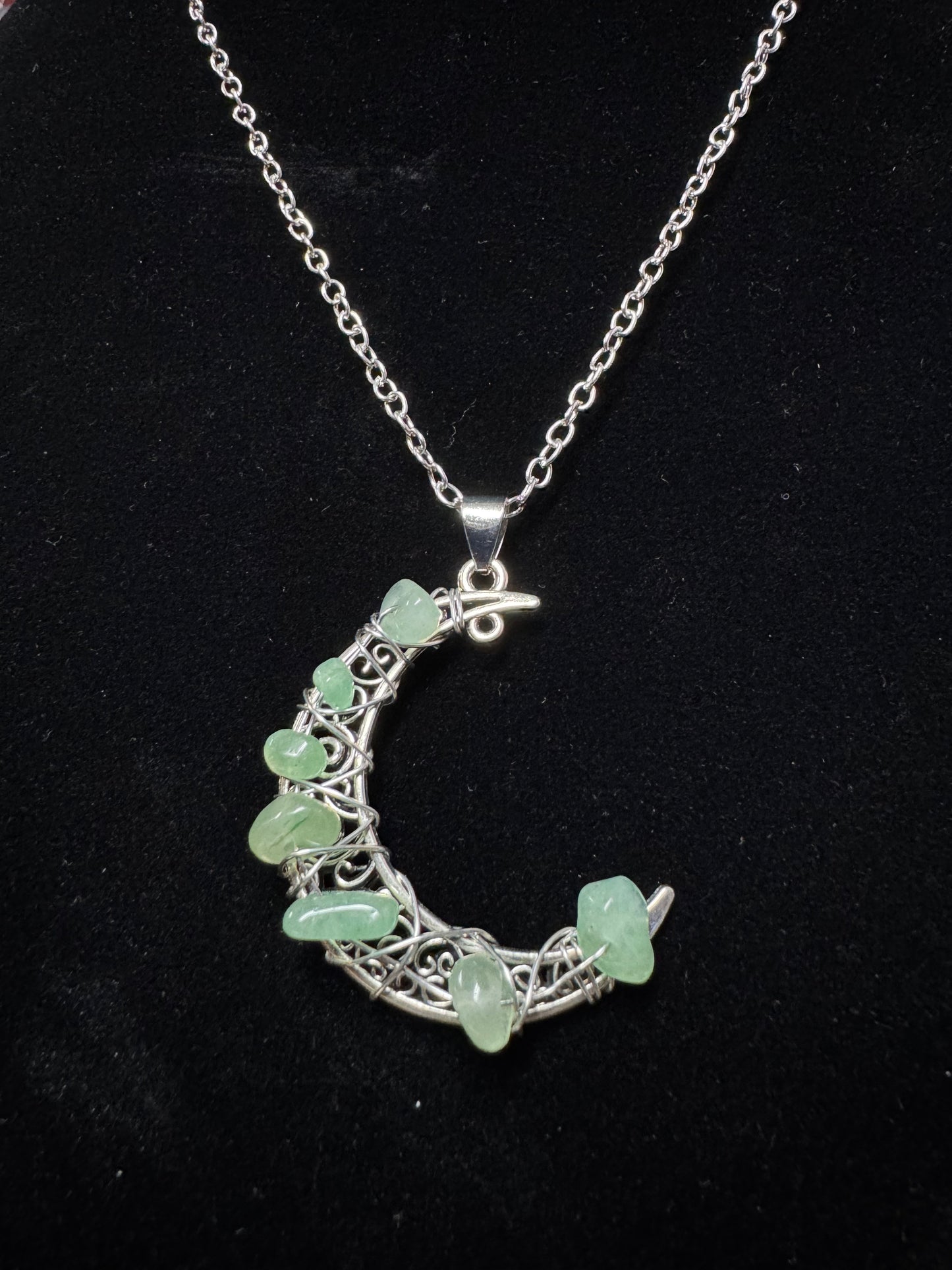 Natural Stone Chips Moon Necklaces- Multiple Stone Options