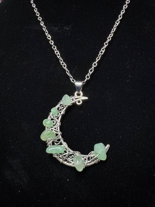 Natural Stone Chips Moon Necklaces- Multiple Stone Options
