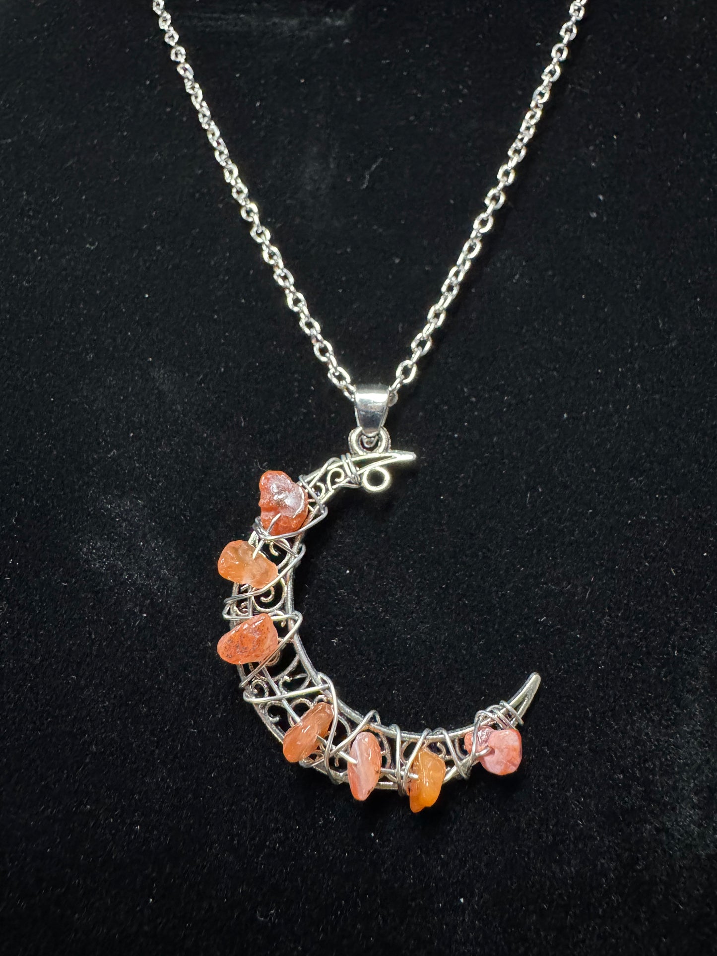 Natural Stone Chips Moon Necklaces- Multiple Stone Options