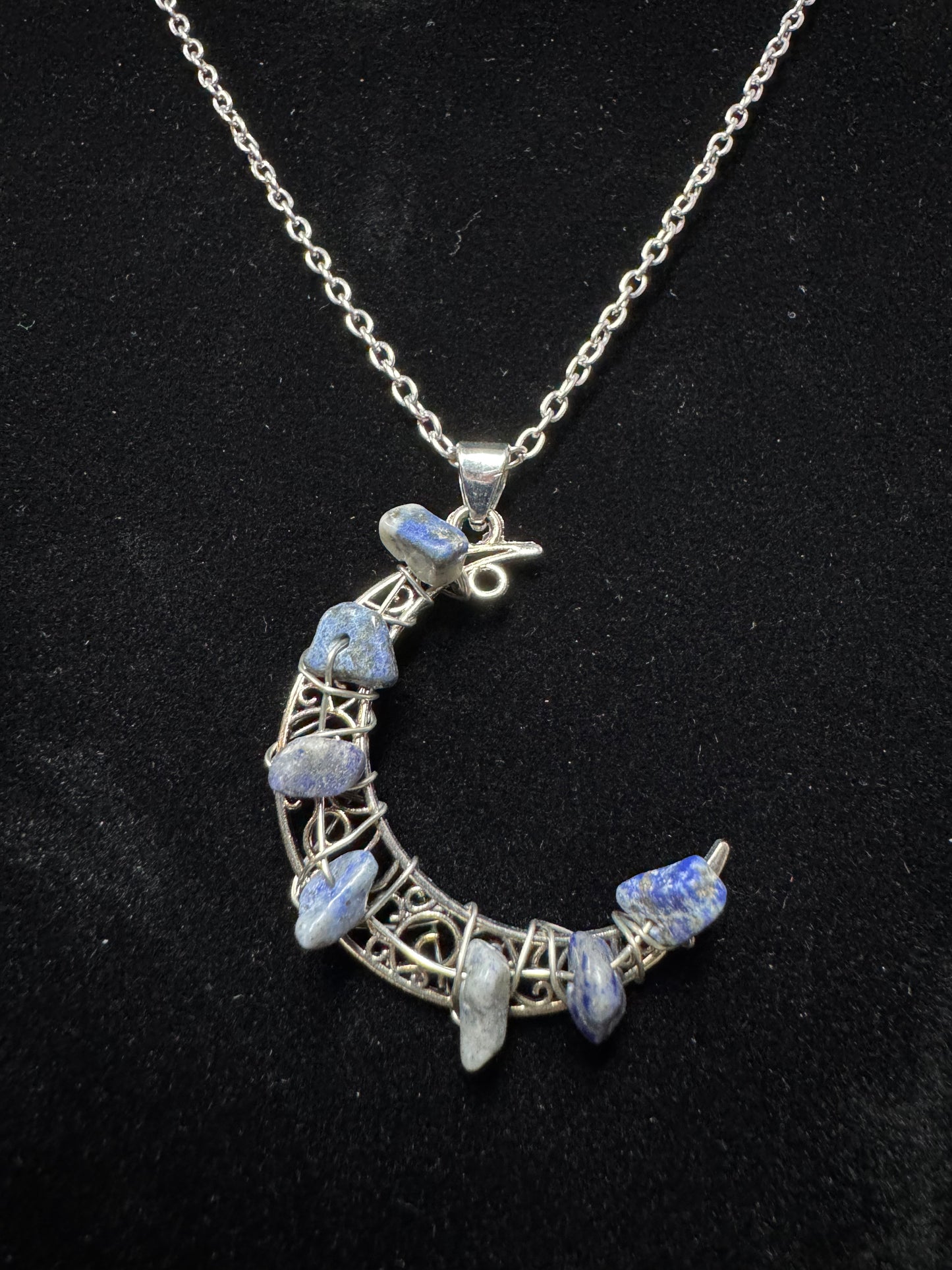 Natural Stone Chips Moon Necklaces- Multiple Stone Options