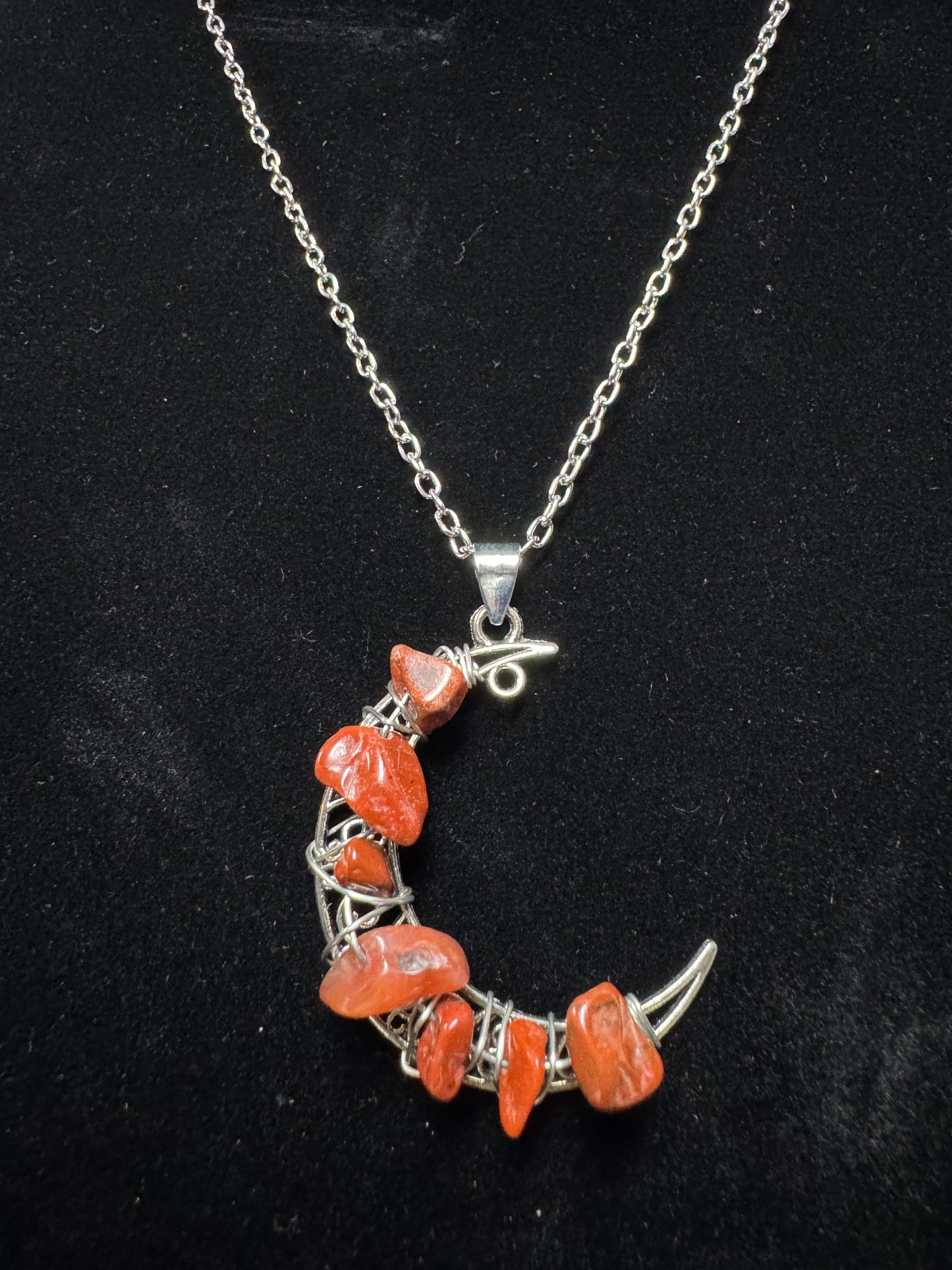 Natural Stone Chips Moon Necklaces- Multiple Stone Options