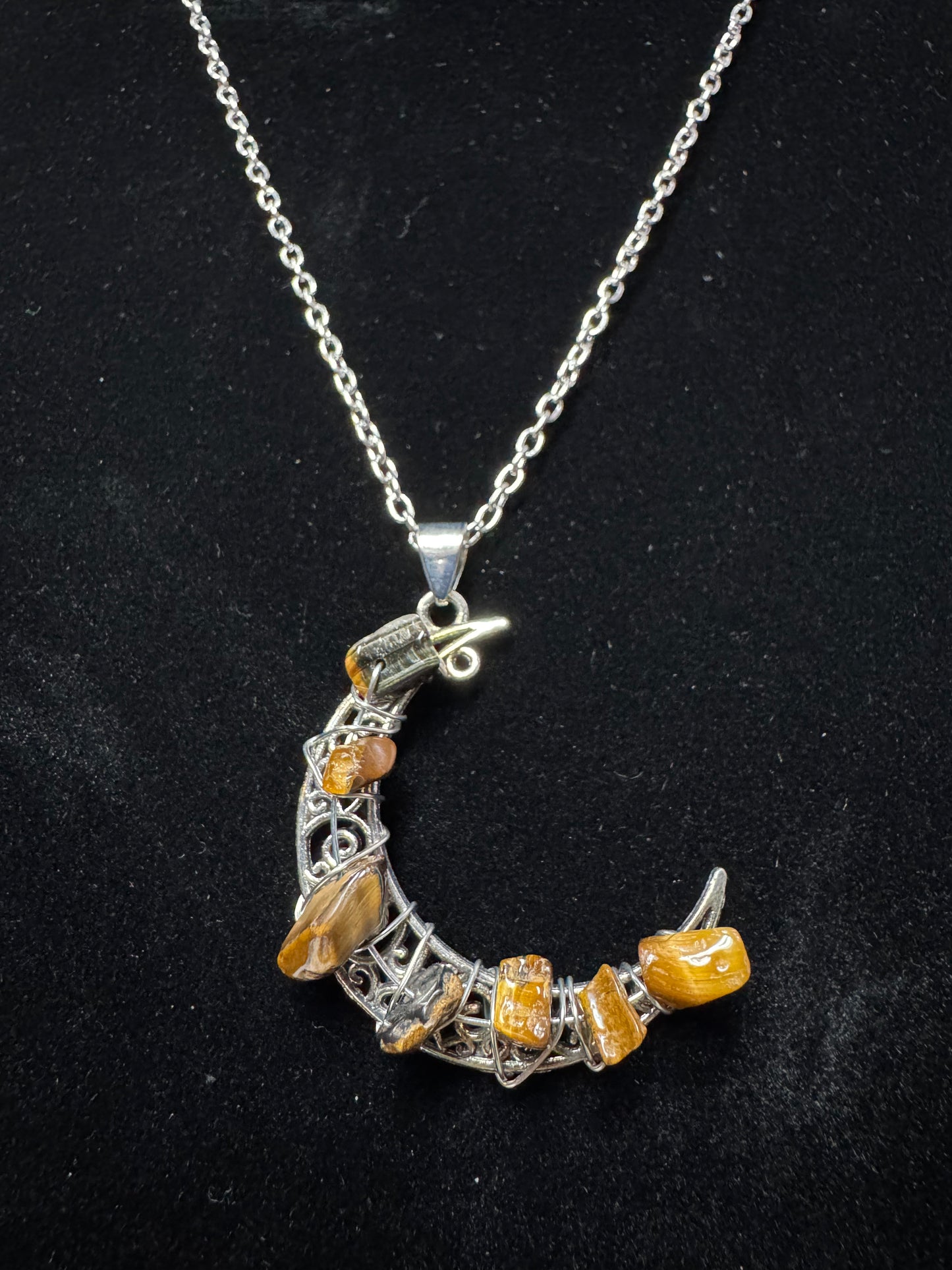 Natural Stone Chips Moon Necklaces- Multiple Stone Options