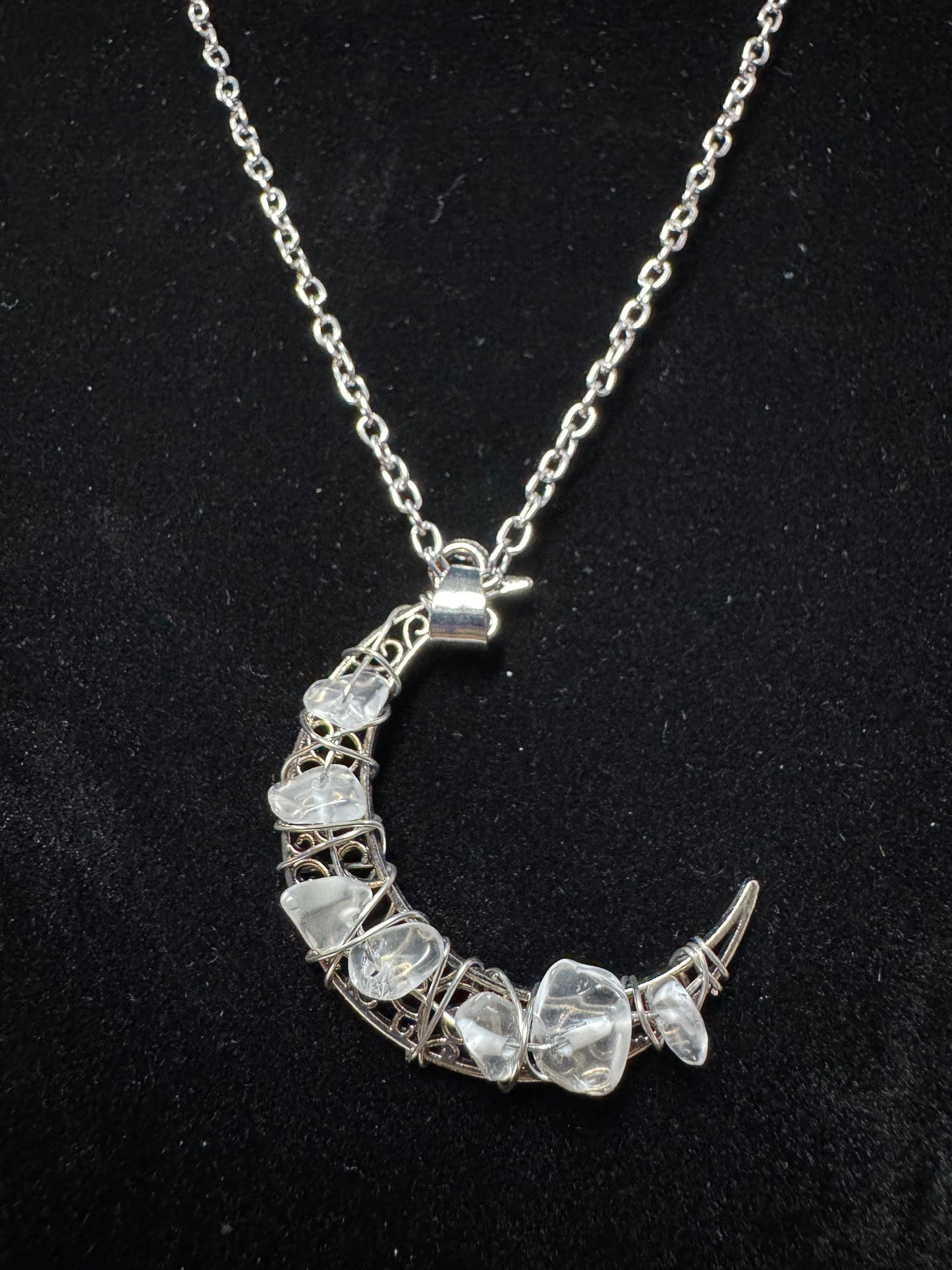 Natural Stone Chips Moon Necklaces- Multiple Stone Options