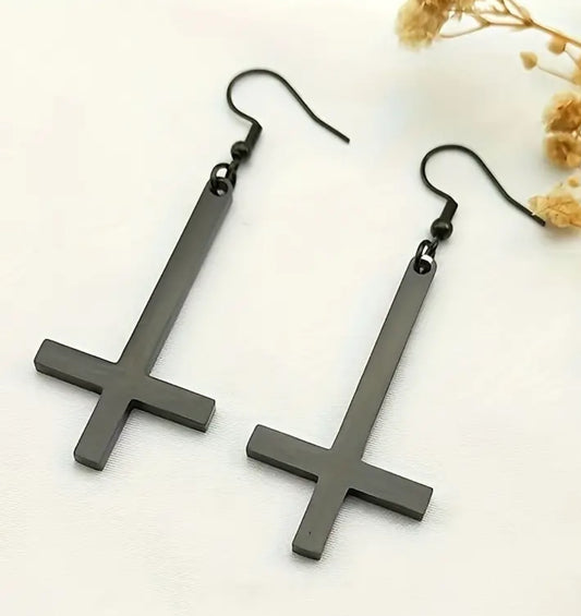 Stainless Steel Upside-Down Cross Earrings