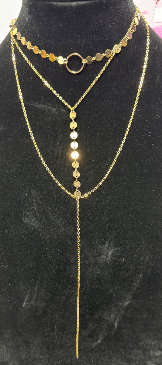 Gold 3 Layer Long Necklace