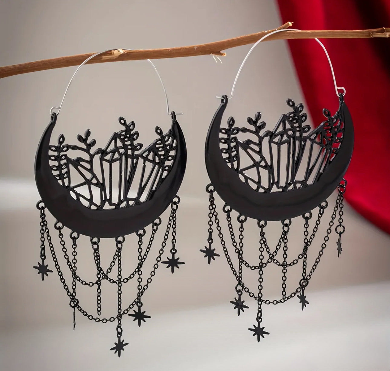 Gothic Floral Star Hoop Earrings