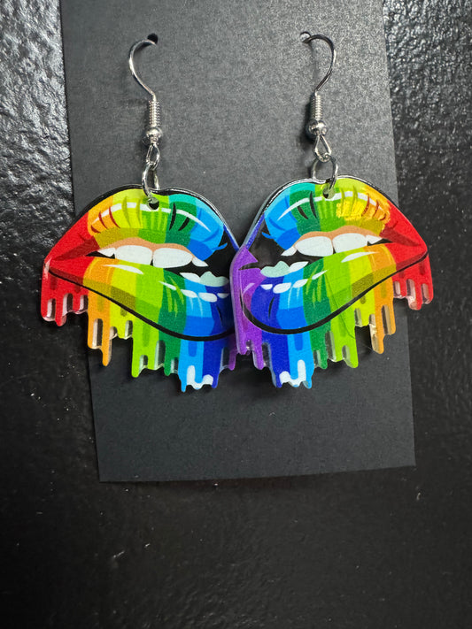 Rainbow Dripping Lip Earrings